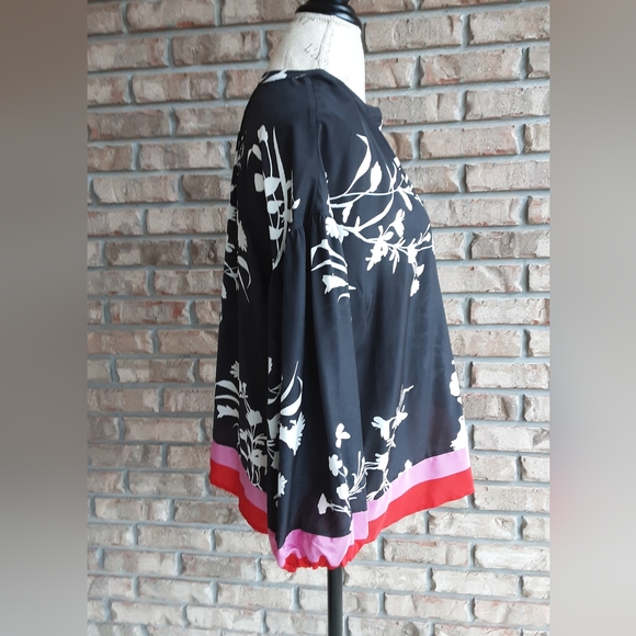 Joie 100% Silk Floral Print Long Sleeve Color Block Boho Blouse. - Picture 5 of 9